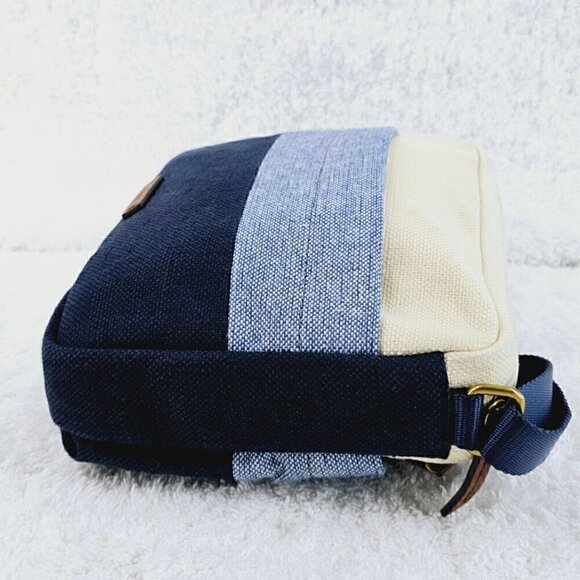 FOSSIL Navy Blue Ivory Striped Linen Crossbody Leather Accents Adjustable Strap - Picture 11 of 16